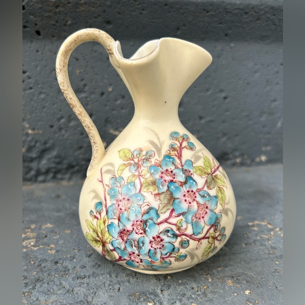 Antique Victoria Carlsbad Austria Small Pitcher Hand Painted Floral Marked 5"